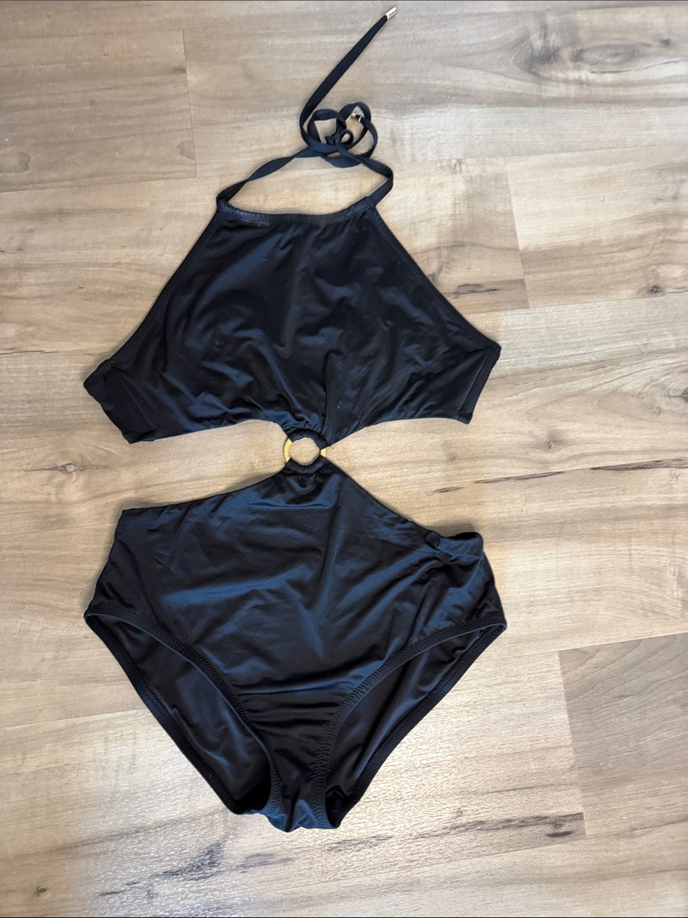 Chinese Laundry Black Halter Cutout One-Piece Swimsuit with Ring Detail